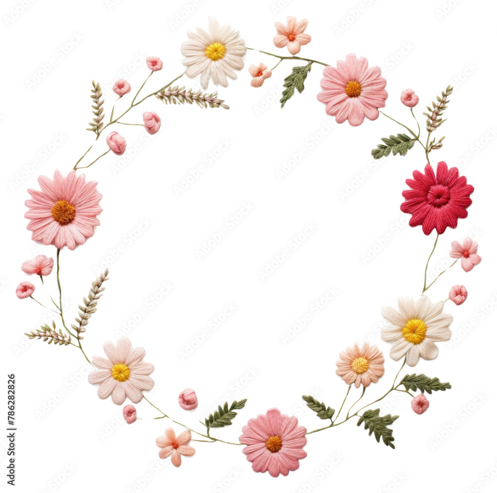 PNG Little Dahlia flowers circle border pattern embroidery wreath