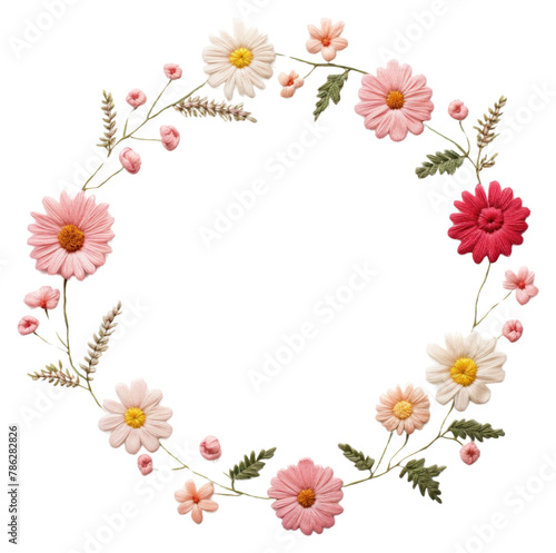 PNG Little Dahlia flowers circle border pattern embroidery wreath