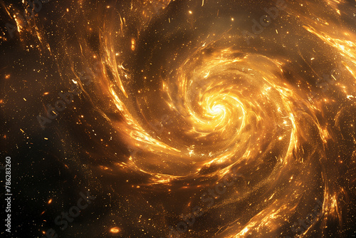 A golden spiral galaxy with sparkling stars, suitable for science or fantasy themes.