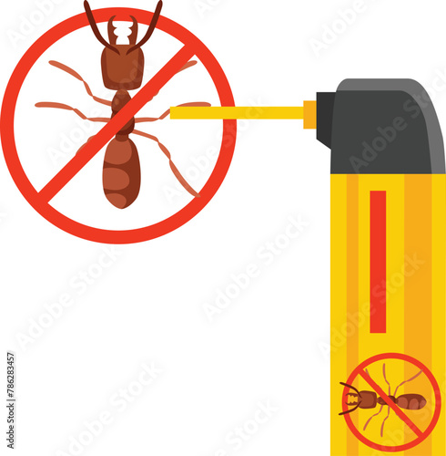 Spraying insecticide on an ant. Pest control. Aerosol for bug bite prevention. Vector illustration. insect repellent in the form of a spray. destroy the home of ants pests. flat vector illustration