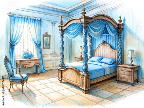 a sketch of a bedroom