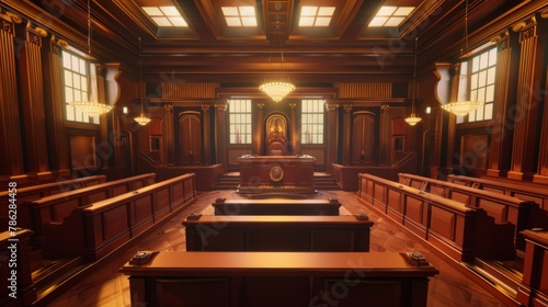 Majestic Courtroom Interior With Judges Bench and Seating