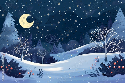 Night winter background, Cartoon Illustration