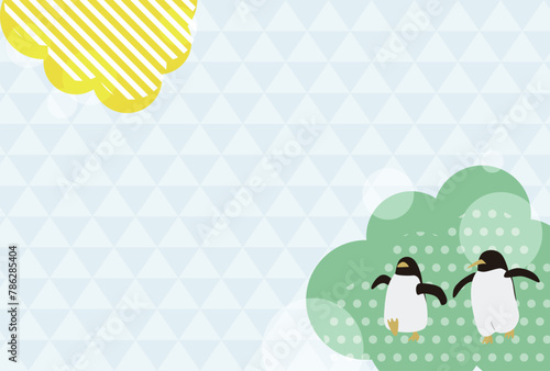 涼しげなペンギンの背景フレームイラスト