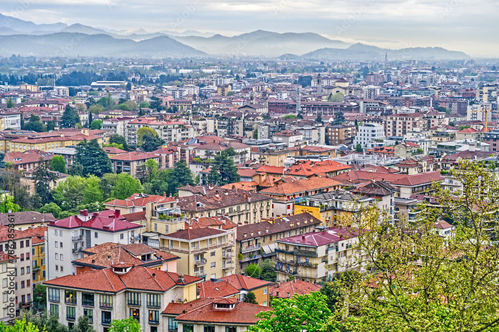 Bergamo panorama aerial view in Italy, Europe