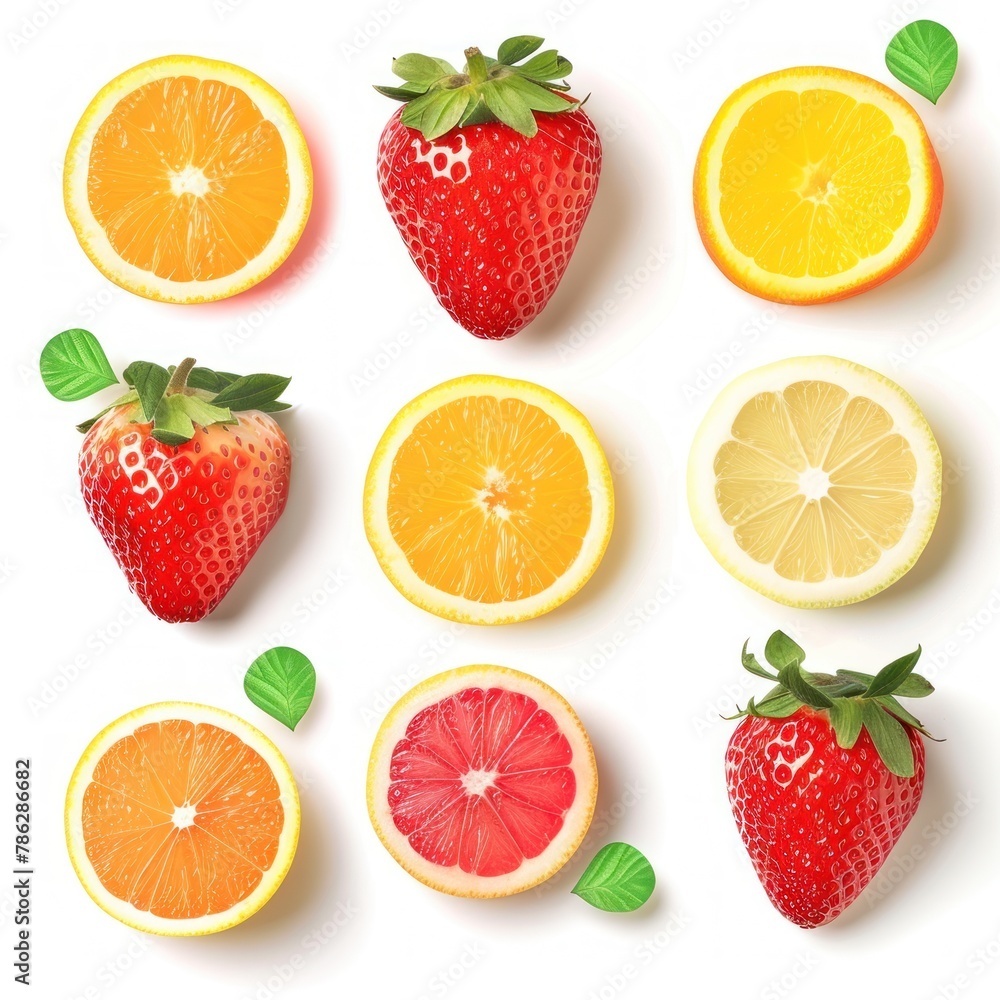 Digital sticky notes designed as cute fruits like strawberries and oranges each with to-do lists and reminders