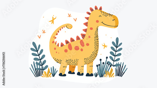 Cute colored dinosaur doodle. Vector illustration in c