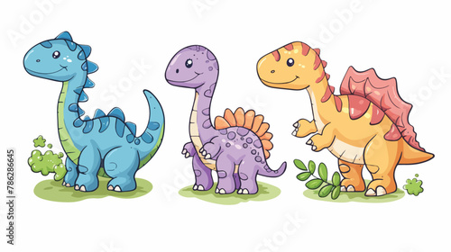 Cute colored dinosaur doodle. Vector illustration in c