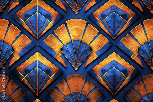Colorful Art Deco style pattern tiles close up image. 