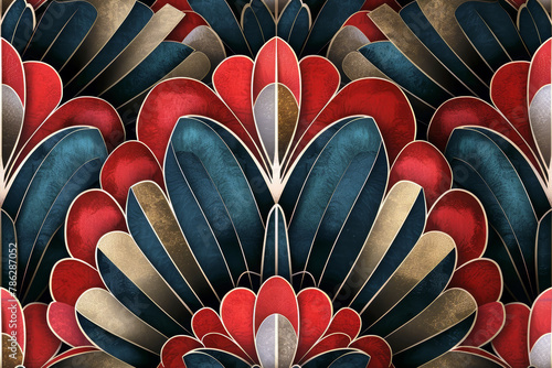 Colorful Art Deco style pattern tiles close up image. 