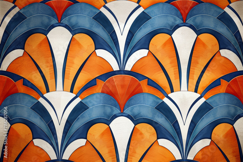 Colorful Art Deco style pattern tiles close up image. 
