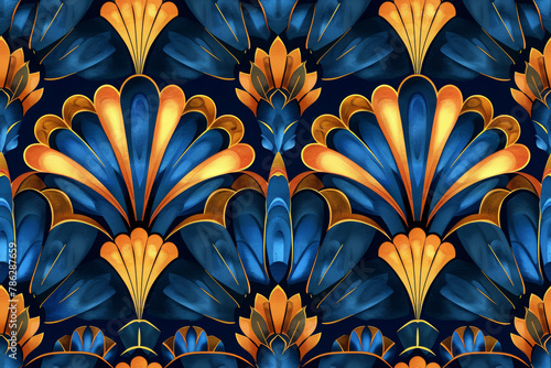 Colorful Art Deco style pattern tiles close up image. 
