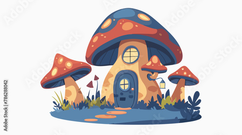 Cute Fantasy Mushroom House Vector Cartoon Illustration