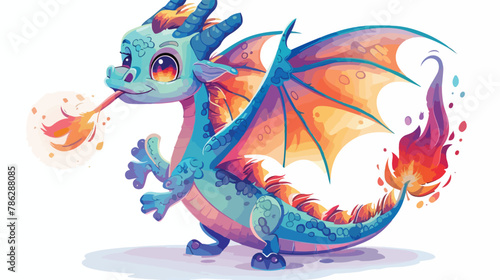 Fototapeta Naklejka Na Ścianę i Meble -  Cute flying dragon. Cartoon fantasy character isolated