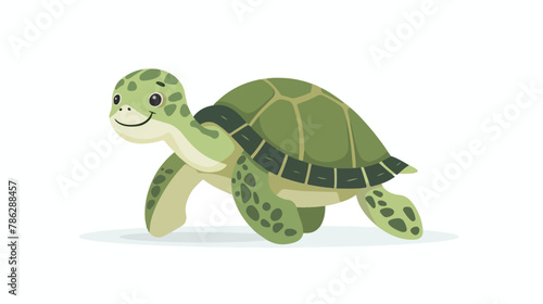Cute green turtle cartoon flat vector isolated on white photo