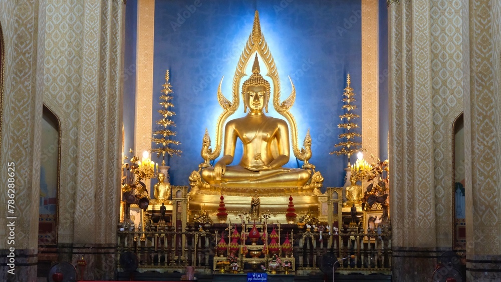 Golden Buddha statue in Marble Church at Wat Benchamabophit Temple, Bangkok, Thailand.