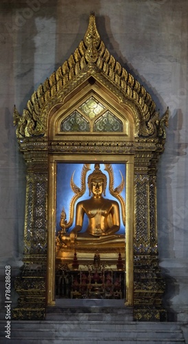 Golden Buddha statue in Marble Church at Wat Benchamabophit Temple, Bangkok, Thailand.