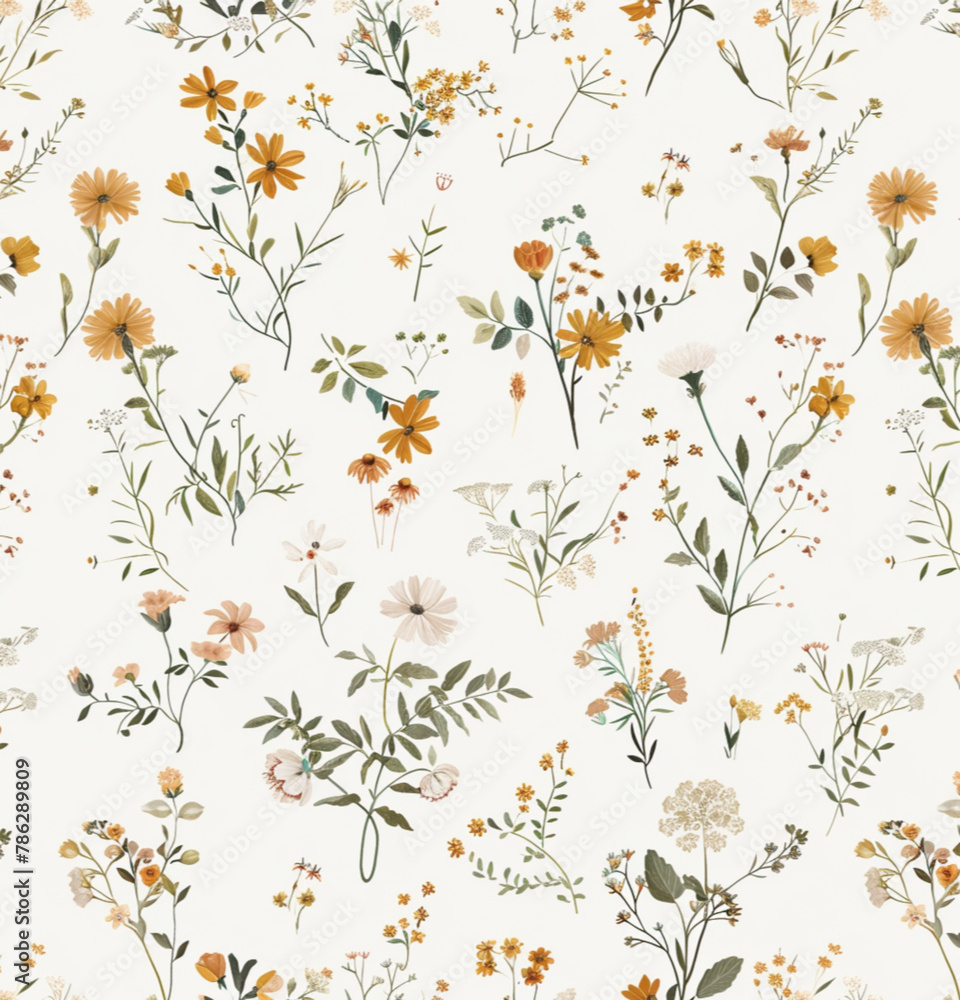 tiny floral pattern on white background, small flowers scattered around the design, muted colors, small roses and leaves in shades of blue, cream, grey, small tiny birds flying through the scene tiny floral pattern on white background, small flowers scattered around the design, muted colors, small roses and leaves in shades of blue, cream, grey, small tiny birds flying through the scene