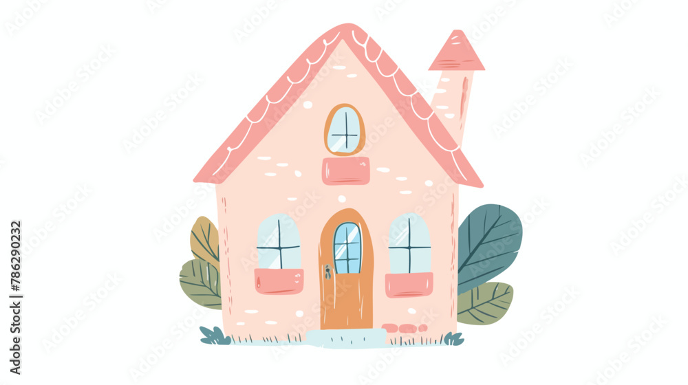 Cute little house hand-drawn simple on a white backgroud