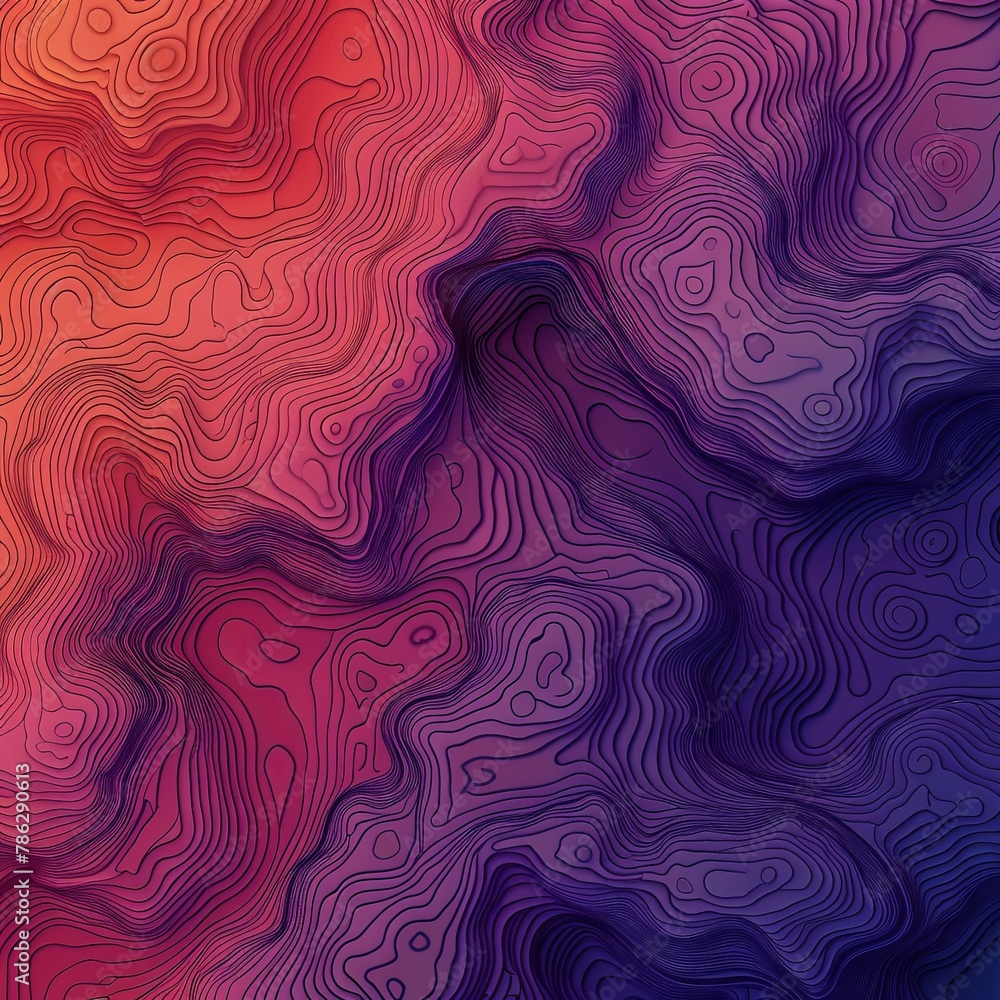 Colorful mountain range painting in purple, azure, pink, and magenta hues