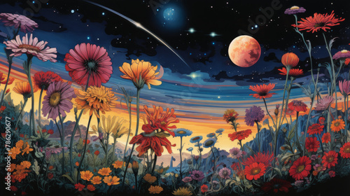Fantasy garden illustration from alien planet