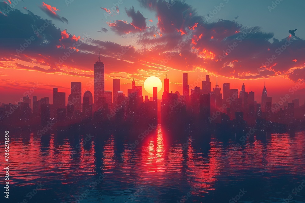 Dramatic Sunset over a City Skyline