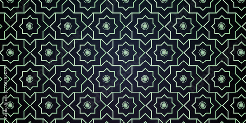 seamless flower pattern of green and black vector illustration old ornate style fabric backdrop background.