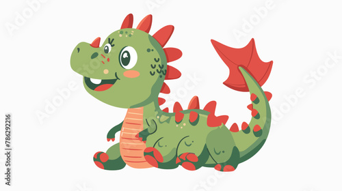 Cute smiling green and red dragon cub isolated on white