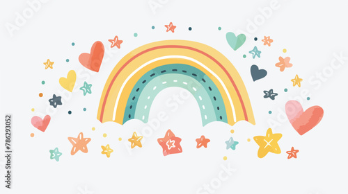 Cute vector illustration with rainbow clouds hearts