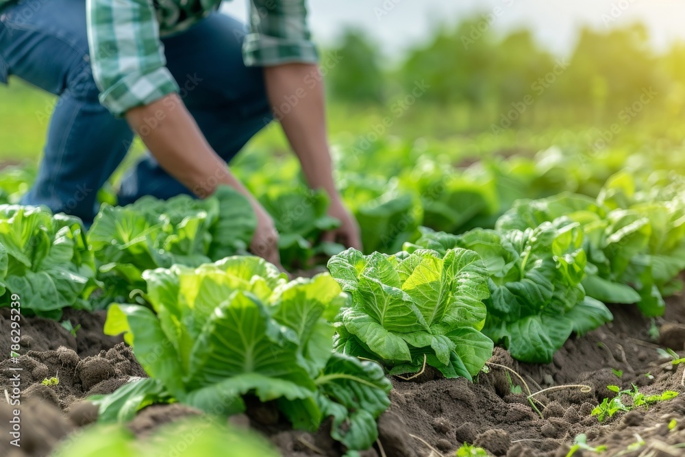 Unidentified chef harvesting organic vegetables on a rural farm for fresh cooking ingredients Unidentified chef harvesting organic vegetables on a rural farm for fresh cooking ingredients