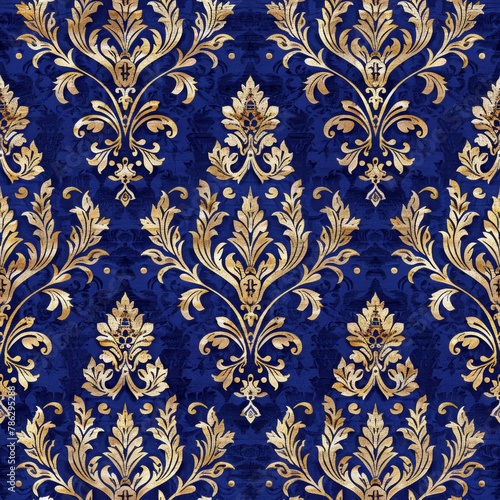 Brocade style colorful fabric pattern close image.