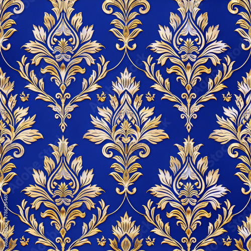 Brocade style colorful fabric pattern close image.