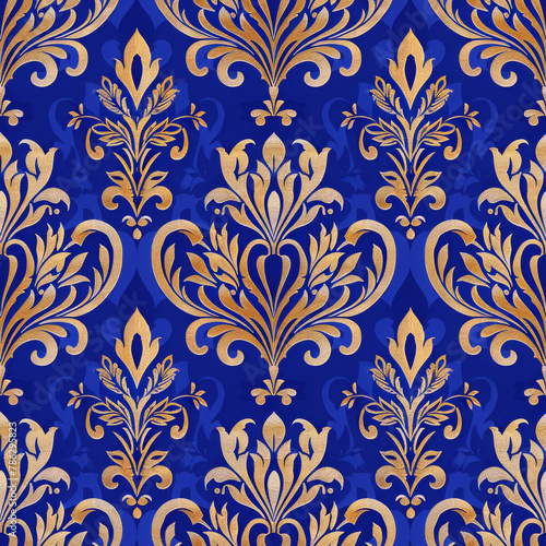 Brocade style colorful fabric pattern close image.