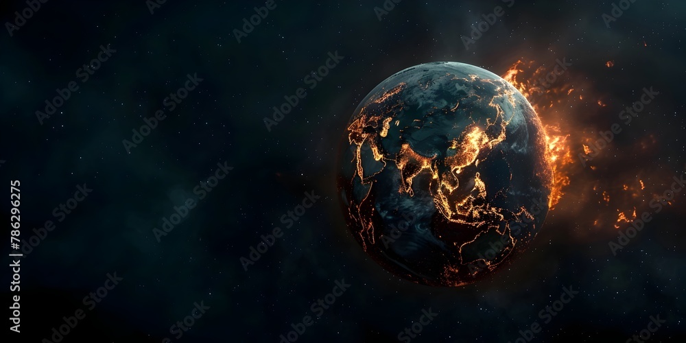 Obraz premium Haunting Visualization of Earth Burning from Industrial Pollution and Global Warming