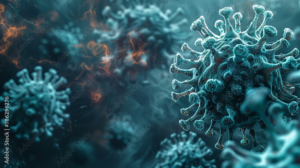 Microscopic Virus Illustration with Blurred Background
