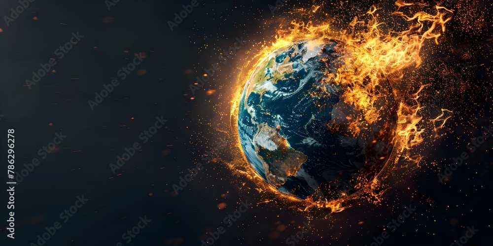 Fiery Earth Globe Engulfed in Flames Symbolizing Devastating Effects of Industrial Excess on Global Warming