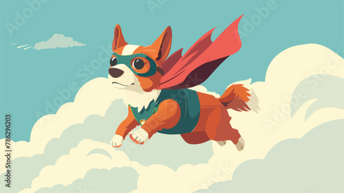Dog wearing a superhero costume flying through the sky