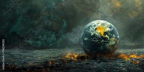 A Scorched Globe Visualizing the Transformation Caused by Global Warming from Industrial Excess