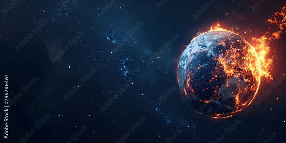 Obraz premium Fiery Global Crisis Engulfing the Earth Symbolizes Intensifying Industrial Impacts on Climate Change