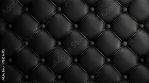 Close up of a black leather couch with button details