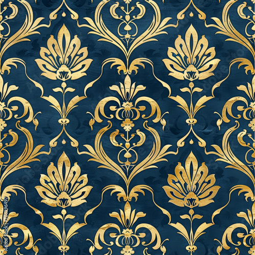 Brocade style colorful fabric pattern close image.