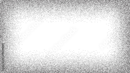 Noise grain gradient. Rectangular frame with dot effect. Stipple texture pattern. Grunge vector background.