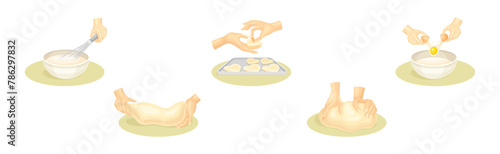 Hands Kneading Dough Do Homemade Bakery Vector Set