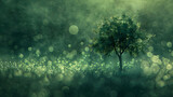 Majestic Tree Bathed in Ethereal Green Light, Perfect for Inspirational Backgrounds and Eco-Themed Designs