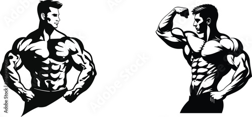 Set of body builder, vector illustration.