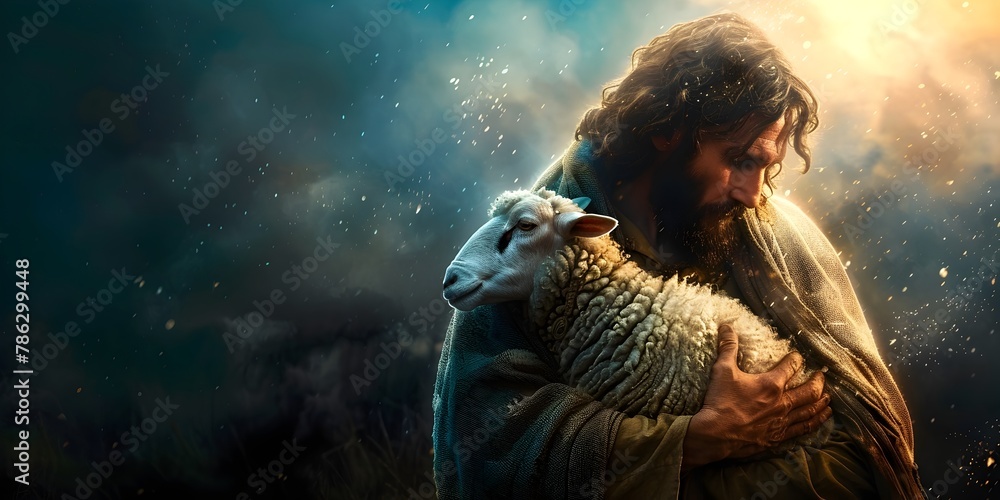 Jesus the Divine Shepherd Guiding His Flock in a Celestial Light of Spiritual Enlightenment