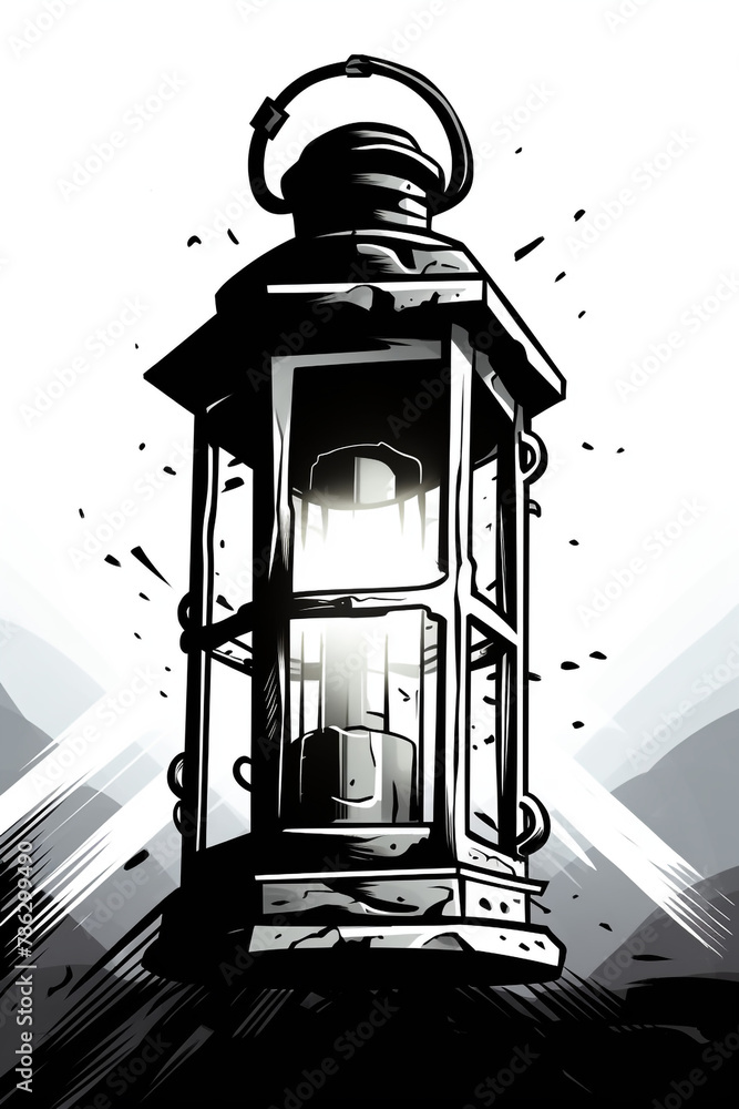 concept art ink illustration of an old fashioned rectangular lantern сreated with Generative Ai