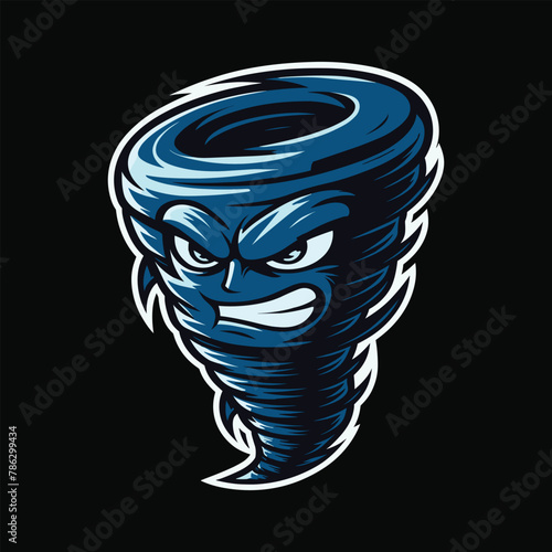 Tornado mascot logo design, isolated on black background, vector illustration.