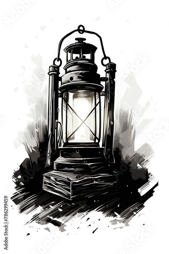 concept art ink illustration of an old fashioned rectangular lantern сreated with Generative Ai