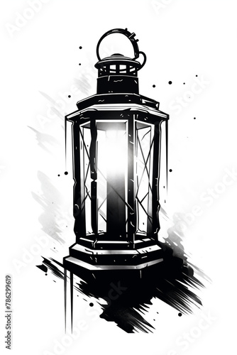 concept art ink illustration of an old fashioned rectangular lantern сreated with Generative Ai